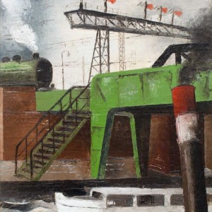 Wim Bosma (1902-1985) - Havengezicht met stoomtrein