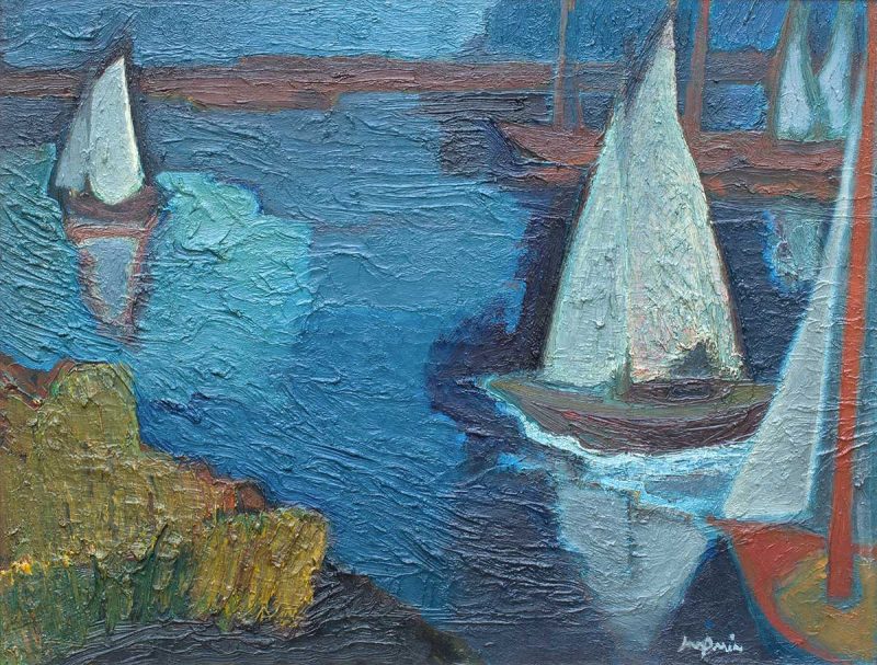 Jaap Min (1914-1987) - Zeilboten op het Alkmaarder Meer