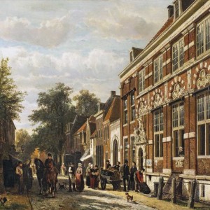 Cornelis Springer - Gezicht op de St. Sebastiaansdoelen aan de Achterstraat, Hoorn