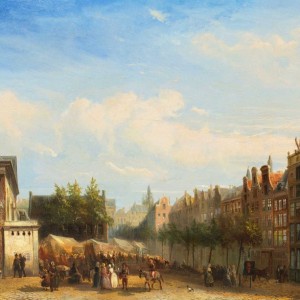 Pierre Tetar van Elven - Gezicht op de Botermarkt (het tegenwoordige Rembrandtplein), Amsterdam