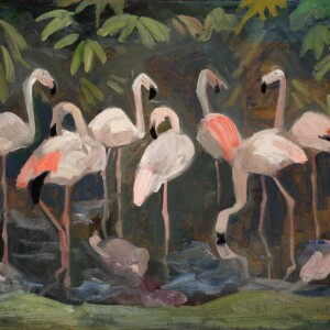 Sam van Beek (1878-1957) – Flamingo’s in Artis, Amsterdam