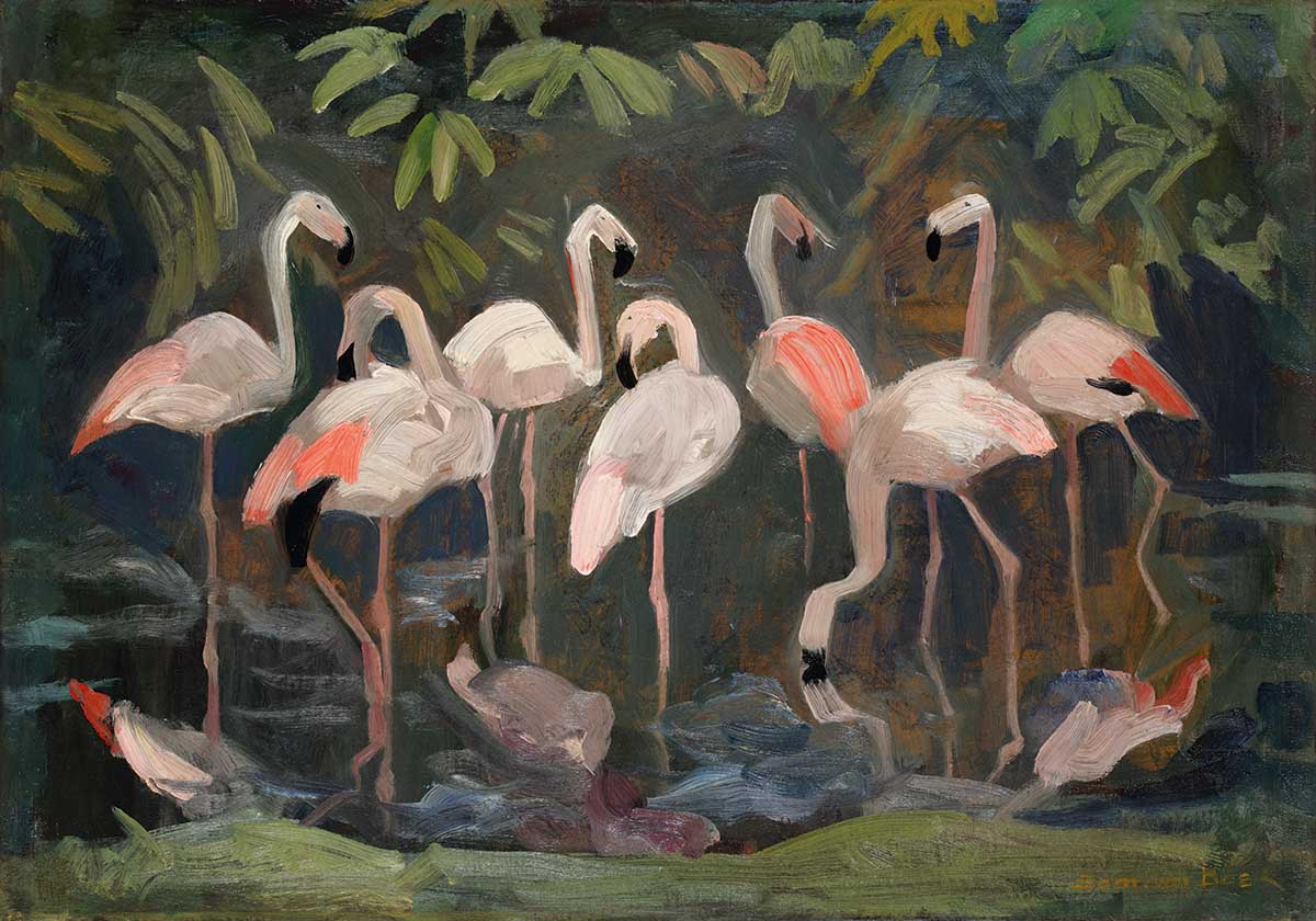 Sam van Beek (1878-1957) – Flamingo’s in Artis, Amsterdam