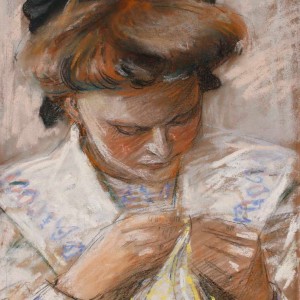 Tjerk Bottema (1882-1940) - Handwerkende mevrouw De Vries – 1908