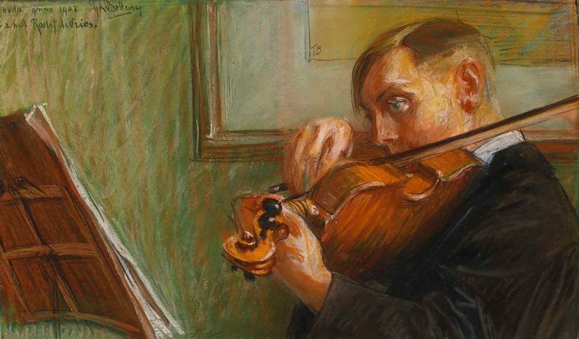 Tjerk Bottema (1882-1940) - Portret van Roelof de Vries als violist - 1908