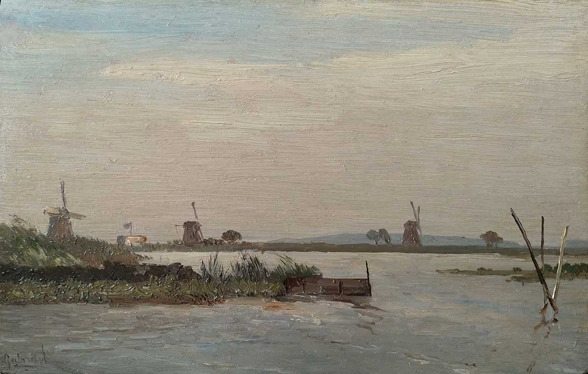 P.J.C. Gabriël (1828-1903) - Molens in een polder