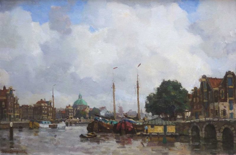 Frans Langeveld (1876-1939) - Gezicht op Amsterdam met de Koepelkerk op de achtergrond