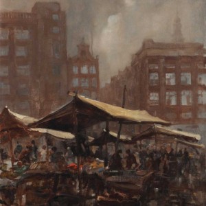 Herman Moerkerk (1879-1949) - Op de Nieuwmarkt, Amsterdam