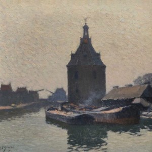 A.P. Schotel (1890-1958) - Gezicht op de Drommedaris aan de Oude Haven, Enkhuizen