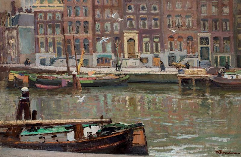 David Schulman (1881-1966) - Gezicht op de Binnenkant vanaf de Oude Waal, Amsterdam