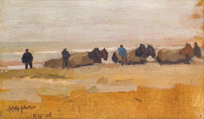 Willy Sluiter (1873-1949) - Paarden op het strand van Katwijk