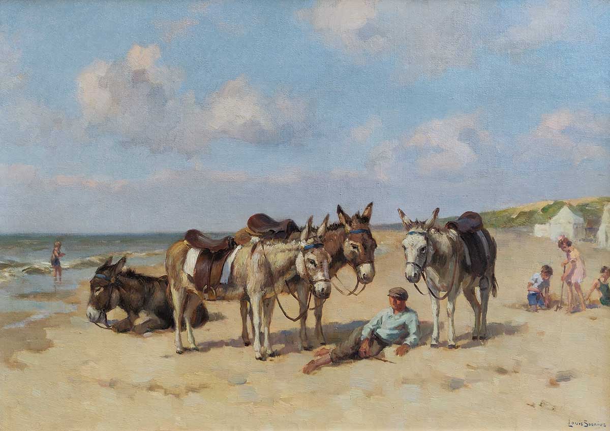 Louis Soonius (1883-1956) - Ezeltjes op het strand, Scheveningen